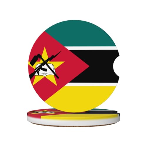 Lot de 2 Dessous de Verre antidérapants en céramique avec Motif Drapeau du Mozambique pour Porte-gobelets, avec Encoche pour Les Doigts