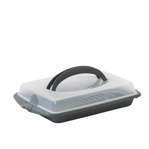 kela Snack- und Kuchen Transportbox rechteckig 45 x 30 x 9 cm DELI, Kunststoff Transportbox mit Griffen, für Blechkuchen, Muffins, Snacks, dunkelgrau
