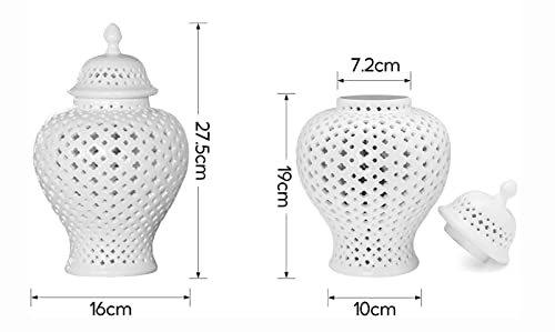 Kvaeuyr Vintage White Pierced Ginger Jar With Lid,Carved Lattice Decorative Hollow Temple Jar，Stunning Home Decor Intricate Cut Out Ceramic Vases (Small, White) #TOP1