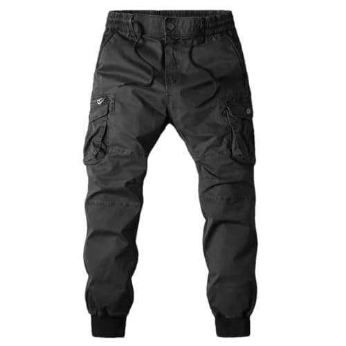 Men's Cotton Military-Style Cargo Joggers - Full-Length Work Pants Plus Size Streetwear Trousers