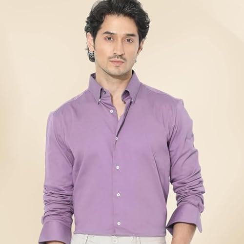 Image of IndoPrimo Men's Satin Shirt with Spread Collar Neck Line Solid Pattern Full Sleeves Regular Fit Western Style and Standard Length