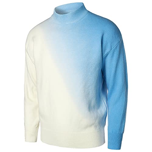 Men's Gradient Sweater Mock Neck Long Sleeve Sweater Soft Casual Knit Pullover Sweaters with Ribbing Edge