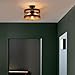 3-Light Rustic Farmhouse Wood Flush Mount Ceiling Light Fixture Oak Wood Round Drum Semi Flush Mount Ceiling Light for Hallway Hall Entry Bedroom Farmhouse Indoor, Black
