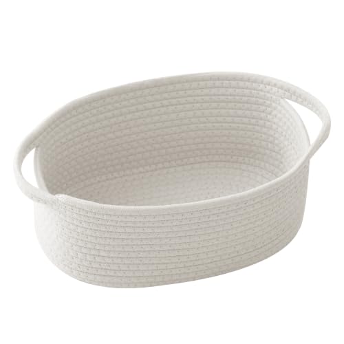 Image of White Woven Rope Basket - Baby Gift Basket with Bag & Ribbon