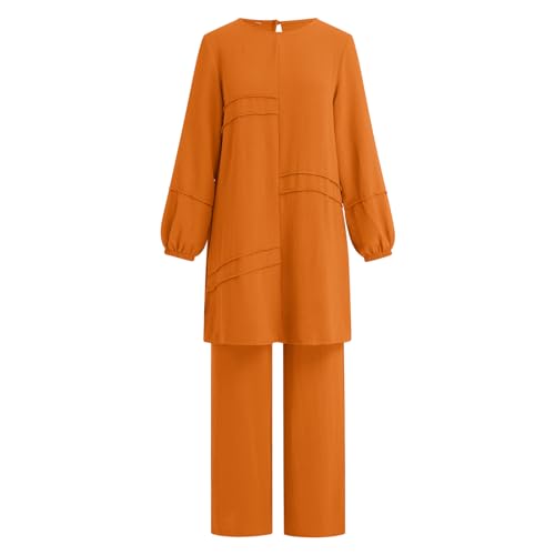 Image of Abayas Dress For Women Muslim Long Sleeve Loose Top Pants 2 Pcs Dubai Islamic Muslim Women Matching Sets