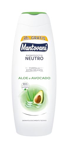 Mantovani - Bagnoschiuma Neutro Ipoallergenico Idratazione, con Acqua di Aloe e Avocado, Pelle Rinfrescata, Morbida e Liscia 400 ml
