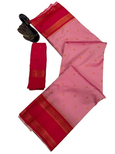Image of Dharmavaram Pattu Paithani Saree Pure Silk Zari Weaving Floral Border Rich Pallu With Blouse Piece