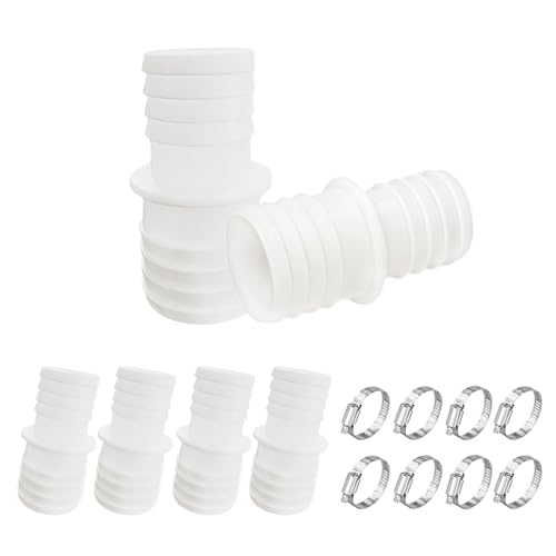 KLINNA 4 conectores de manguera para manguera de piscina de 32 mm o 38 mm | Juego de adaptadores de piscina con abrazaderas de manguera de acero inoxidable | Boquilla doble de plástico para conexión a