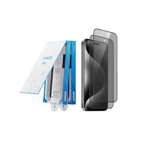 Anker Screen Protector for iPhone 15 Pro Max, Bubble-and-Dust-Free iPhone HD Tempered Glass, Durable and Drop-Proof with 9H Hardness, Easy Installation Exclusively for iPhone 15 Pro Max(2-Pa