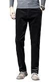 GINGTTO Black Corduroy Pants Men Slim Fit,Flat-Front Casual Pants Business Men Size 36