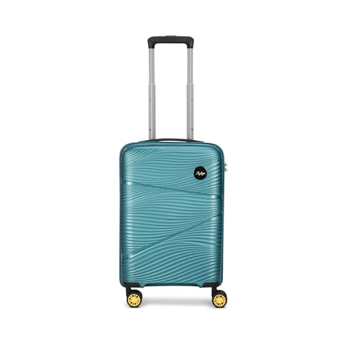Image of Skybags Swirl Cabin Trolley Bag 56cm | Small Hard Luggage | 8 Wheels Suitcase for Travel | 3-Digit Combination Lock with Anti-Theft Zipper | Polypropylene | 3 Years Warranty - Unisex (Cyan)