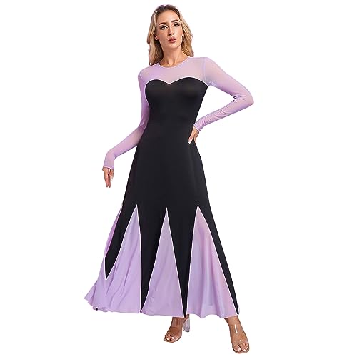 Robe balançoire fluide manche longue violette pour soirée et cocktail