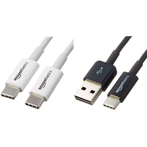 Amazon Basics USB Type-C to USB Type-C 2.0 Charger Cable - 6 Feet (1.8 Meters) - White & USB Type-C to USB-A 2.0 Male Charger Cable, 6 Feet (1.8 Meters), Black