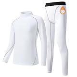 [Sillictor] スポーツインナー 上下セット キッズ 裏起毛 ハイネック コンプレッションウェア スポーツ アンダーシャツ + タイツ [防寒保温・通気速乾] ジュニア 野球 サッカー スキー トレーニング インナーウェア yc3831+1022wh-130