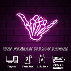 Image of Skeleton Hand Neon Sign,Shaka Skull Hand Neon Signs for Wall Decor Bedroom Home Decor Bar USB Powered LED Neon Light Art Neon Wall Sign Decoration Light