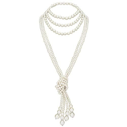 Gatsby Long Knot Pearl Necklace 1920s Imitation Pearls Necklace 49" and 59" Flapper Necklace