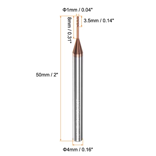 Image of HARFINGTON 2pcs Square Nose End Mill 4mm Shank 1mm x 8mm AlTiSin Coated Solid Carbide Long Reach Extended Neck 4 Flutes CNC Router Bit Milling Cutter for Stainless Steel Hardened Steel