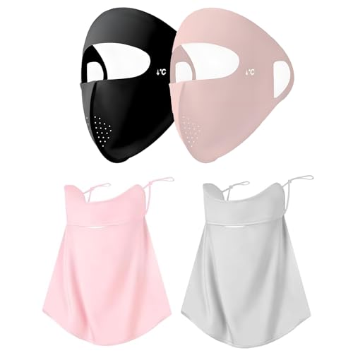 Image of 3-4 PCS Face Cover for Women, Full Face Mask for Sun Protection During Outdoor Activities, Breathable Ice Silk Fabric for All-Day Comfort