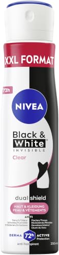 NIVEA Black & White Invisible Clear Deo Spray Anti-Transpirant mit patentierter Anti-Flecken-Formel Deodorant mit 72h Schutz (250 ml)