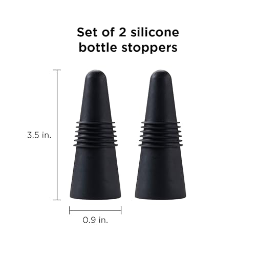 Image of Rabbit Wine Bottle Stoppers Set of 2 - Airtight Rubber and Stainless Steel Seal, Fits All Wine Bottle Sizes, Dishwasher Safe, Black