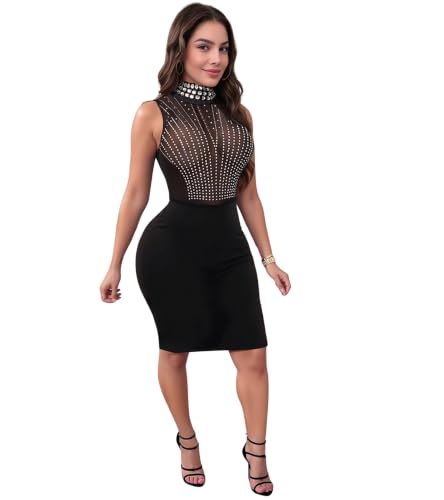 Image of PORRCEY Women's Sexy Rhinestone Mesh See Through Party Night Prom Dress