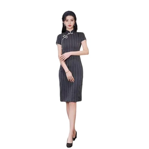 Robe cheongsam rayée style République d'Éra pour femme