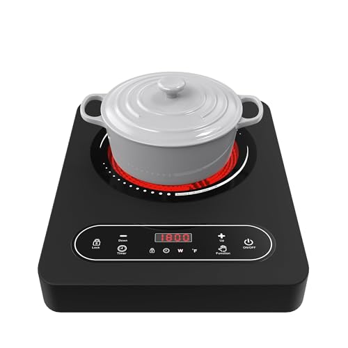 Electric Cooktop 1800W: Single Burner Portable Electric Stove 110V with LED Touch Screen 10 Power Levels, Hot Plate with Child Safety Lock, Timer and Overheat protection, Compatible with All Cookware