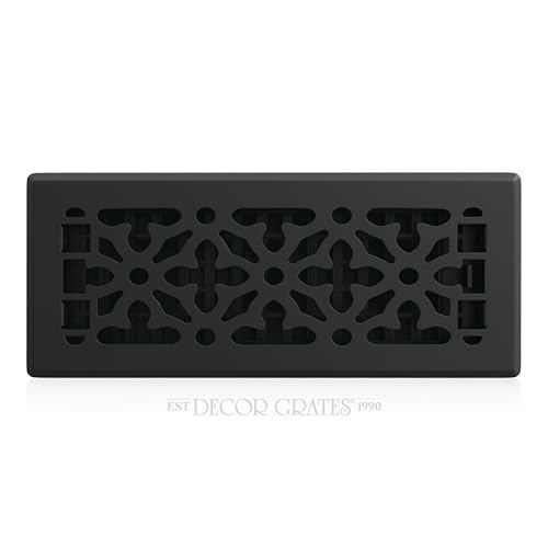 Decor Grates Metal Gothic Decorative Air Vent Cover 4x12 Floor Register – Adjustable Control Lever – AC Floor Vent Covers for Home Floor Vents – Fits 4 x 12 Inch Opening – Textured Black (AGH412-BLK) by Decor Grates - Used condition - US$13.47