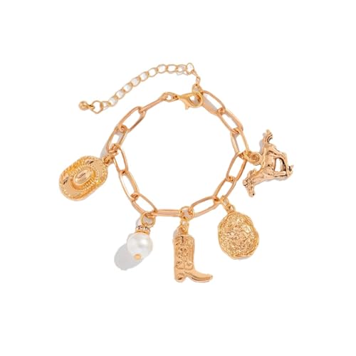 Dainty Gold Bracelets for Women Boho Starfish Sea shell Bracelet Punk Cowgirl Boot Horse Bracelet Handmade Adjustable Charm Jewelry