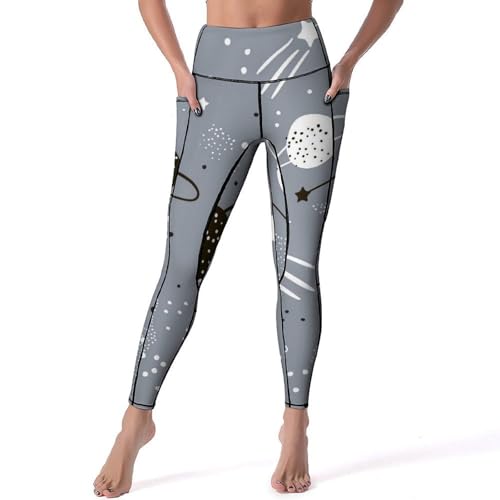 Legging gris ciel étoilé taille haute extensible pour gym et jogging S