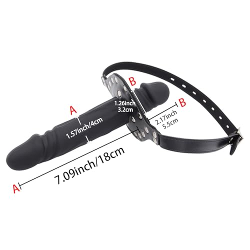 Image of Silicone Realistic Dildo Head Double Gag with Lock Bondage Gear & Accessories Leather Bondage Ball Gag Breathable Cock Sex Gag with Holes Open Mouth Gag Sex Toys