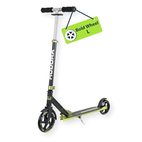 HUDORA Bold Wheel L - Hochwertiger Scooter aus Aluminium - Klappbarer City Roller mit Ständer - Höhenjustierbarer Stand Roller - Sicherer Roller für Kinder & Erwachsene bis 100kg - grün