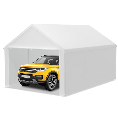 LILIIN 4x6m Zeltgarage Winterfest Stabiles Carport mit PE-Dach (170g/m²) für Auto, SUV & LKW, UV-beständige Garagenüberdachung als Lagerzelt & Weidezelt, Abnehmbare Seitenwände, Weiß