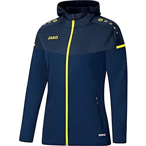 JAKO Women's Champ 2.0 Hooded Jacket, Navy/Dark Blue/Neon Yellow, 34 (EU)