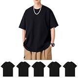 Hisitosa インナーシャツ５枚組 綿100% 8 オンス 中厚手 Tシャツ メンズ 半袖 セット 柔らかい 快適 肌着 丸首 防菌防臭 シャツ 下着 無地 複数色選び 男女兼用 春 夏 秋 冬 (JP, アルファベット, 4XL, ５枚組-ブラック)