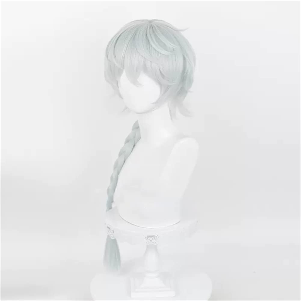 Xingwang Queen Anime Bungo Stray Dogs Cosplay Wig Long Braid Pale Silvery-blue Heat Resistant Synthetic Halloween Party Wigs (Nikolai Gogol) - Image 4