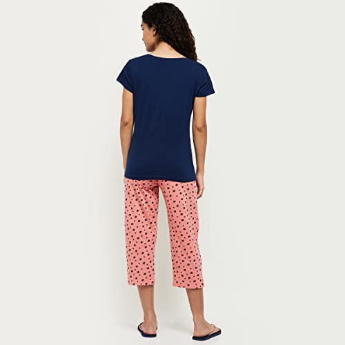 Image of Max Women Nylon Printed Round Neck Capris Set T-Shirt with Capris