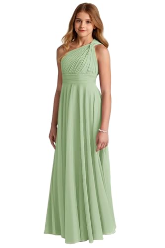 One Shoulder Junior Bridesmaid Dress Ruched Flower Girl Dresses for Wedding Pleated Formal Dress for Girls
