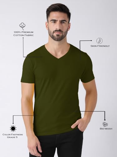 Image of Friskers Men's V-Neck Short Sleeves Cotton T-Shirt - Casual T-Shirt, Regular Fit