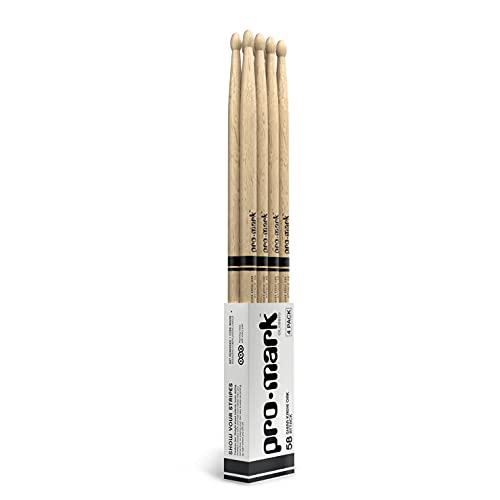 ProMark Classic Attack 5B Shira Kashi Oak Drumstick, Oval Wood Tip, 4-Pack Cover
