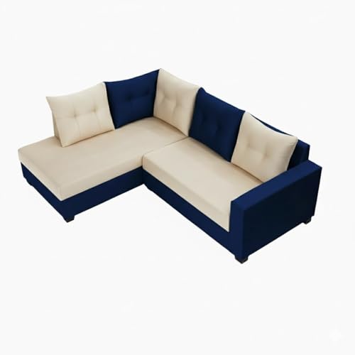 Image of SOCOZI Oriana 4 Seater LHS L Shape Sofa Set | Soft Velvet Suede Fabric | Modern Design | Plush Comfort Cushions for Living Room (Dark Blue-Cream)