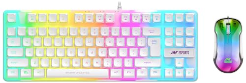 Image of Ant Esports MK700 V2 Membrane TKL Wired Gaming Keyboard - Mercury White & Ant Esports GM610 7D Crystal Full RGB Gaming Mouse- White