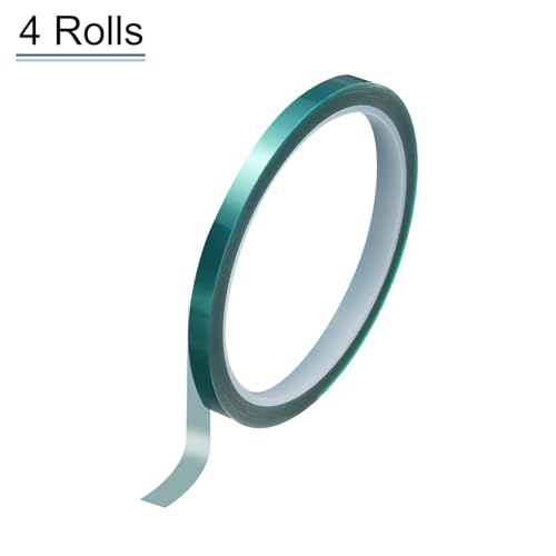 Image of HARFINGTON 4 Rolls High Temperature Masking Tape 1 /4 inch x108ft(6mmx33m) 0.05mm Thick PET Film Silicone Adhesive Heat Resistant Tapes for Heat Press Anodizing Circuit Board, Dark Green