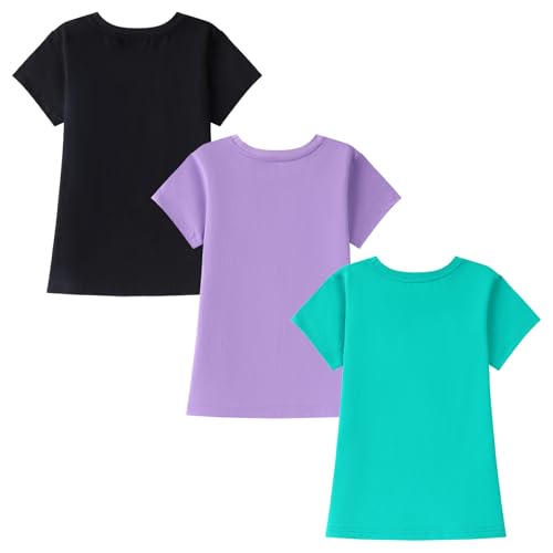 Image of HILEELANG Girl Short Sleeve Tee Shirts Cotton Casual Summer Graphic Tops T-Shirts Multipack