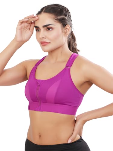 Image of Bella Voste Women Polyester Spandex High Impact Front Zip Sports Bra Fitness Criss Cross Back Crop Tops Tank Gym Yoga Workout, Size: M-5XL