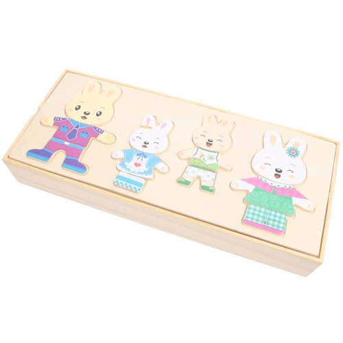 ledmomo 木製動物パズル 着せ替え知育 向け 積み木素材 耐久性 デザイン 手先訓練 幼児用創造力促進 積み木遊び