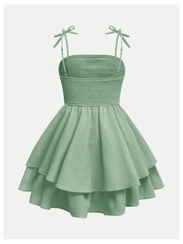 SHENHE Girl's Tie Shoulder Tiered Ruffle Dress Ruched Smocked Flowy A Line Cami Dresses2
