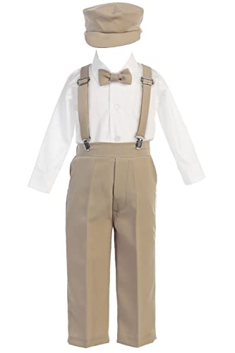 Image of Pink Princess Suspenders Pants Set - Toddler Wedding Outfit Boy - Baby Boy Formal Outfits - Easter Church Dress Clothes Tie