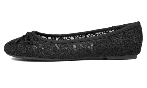 Image of FEVERSOLE Round Toe Lace Ballet Crochet Flats Women's Comfy Breathable Shoes