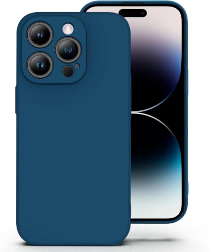 Image of DIZORO Square Microfiber Candy Case Compatible for iPhone 14 Pro Shockproof Slim Back Cover Liquid Silicone Case - Blue